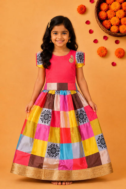 Girls Checked Pattern Skirt Top Set
