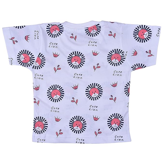 Cute Lion Print Baby Denim Dungaree Set – Soft Cotton T-Shirt & Denim Shorts Outfit