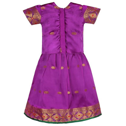 Girls Zari Woven Pattu Pavadai Choli Skirt Set