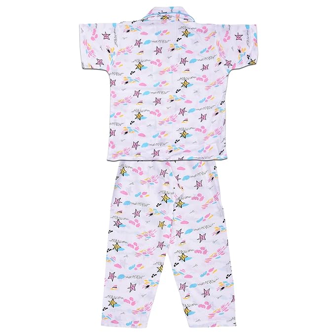 Kids Nightwear Boys & Girls Cotton Blend Shirt & Pyjama Set nd61wht