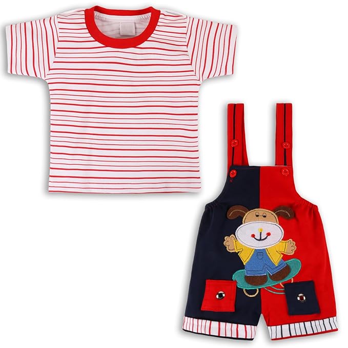 Boys Striped Printed Cotton Dungaree Set bt666