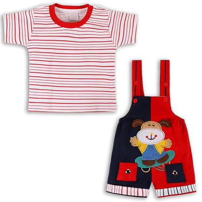 Boys Striped Printed Cotton Dungaree Set bt666