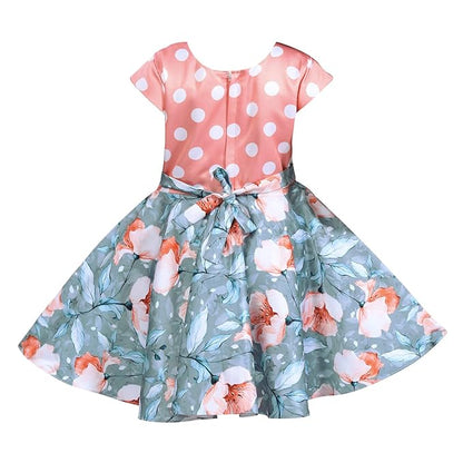 Girls Polka Dots Printed Bow Fit and Flare Dress