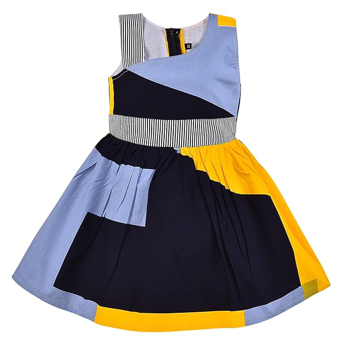 Girls Pure Cotton Colour Block Summer Dress ctn556
