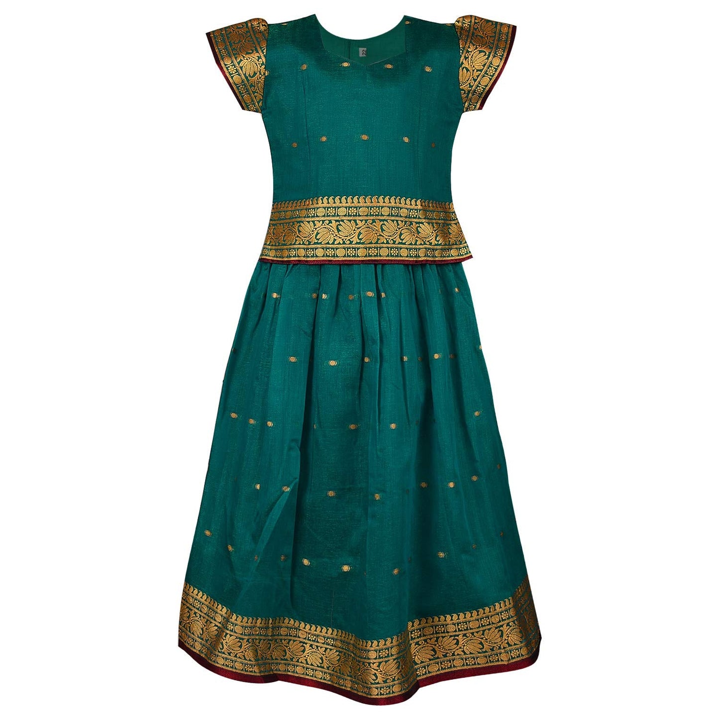 Girls Zari Woven Pattu Pavadai Choli Skirt Set