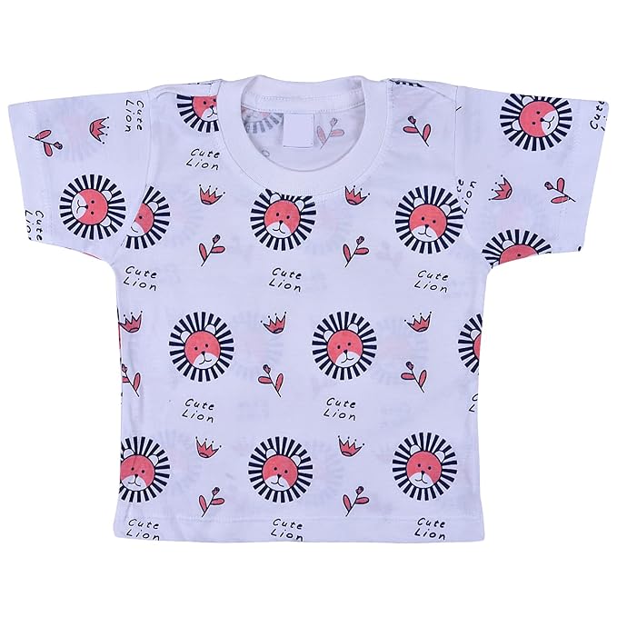 Cute Lion Print Baby Denim Dungaree Set – Soft Cotton T-Shirt & Denim Shorts Outfit