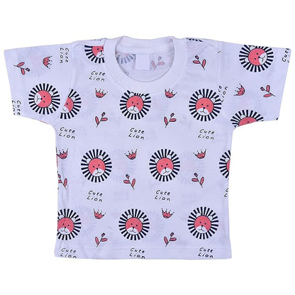 Cute Lion Print Baby Denim Dungaree Set – Soft Cotton T-Shirt & Denim Shorts Outfit