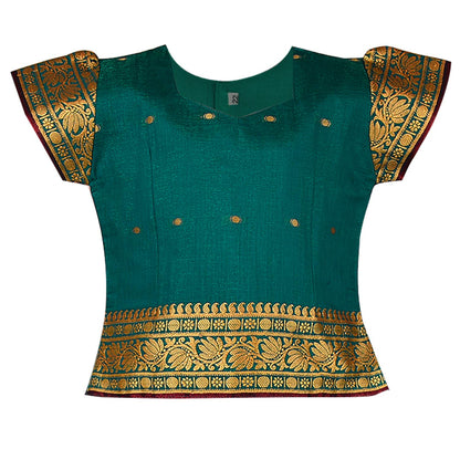 Girls Zari Woven Pattu Pavadai Choli Skirt Set