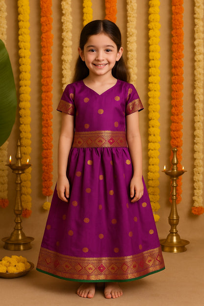 Girls Zari Woven Pattu Pavadai Choli Skirt Set