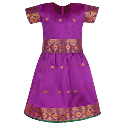 Girls Zari Woven Pattu Pavadai Choli Skirt Set