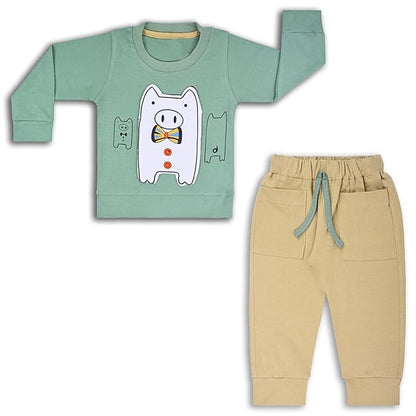Boys Humour and Comic Patch Work T-Shirt and Trousers  bt607grn