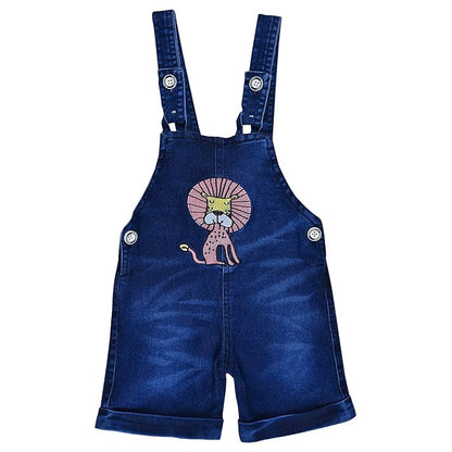 Cute Lion Print Baby Denim Dungaree Set – Soft Cotton T-Shirt & Denim Shorts Outfit