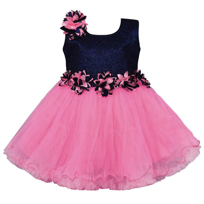 Girls Shimmery Floral Flared Net Party Dress