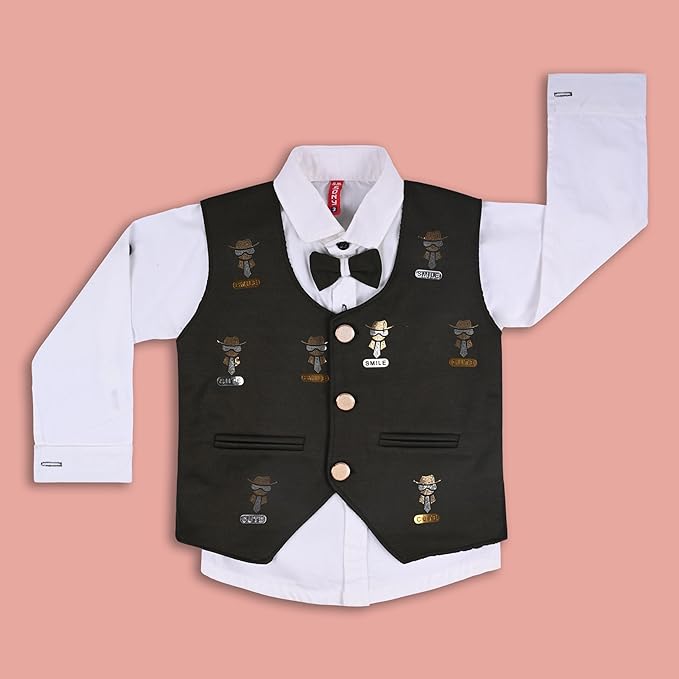 Shirt With Waistcoat And Pant For Boys (bsp009dgrn)