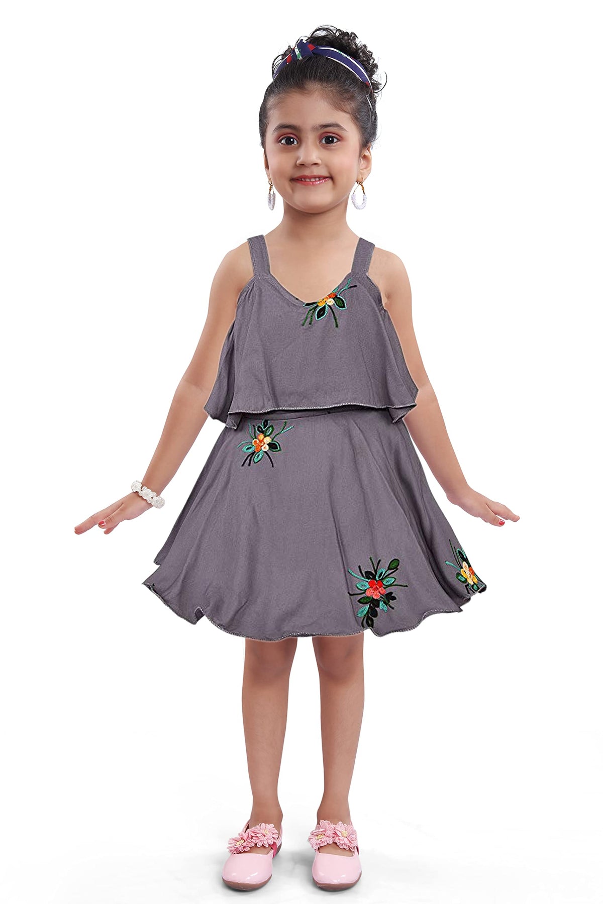 Baby Girls Grey Embroidered Overlay Dress - Wish Karo - photo 4
