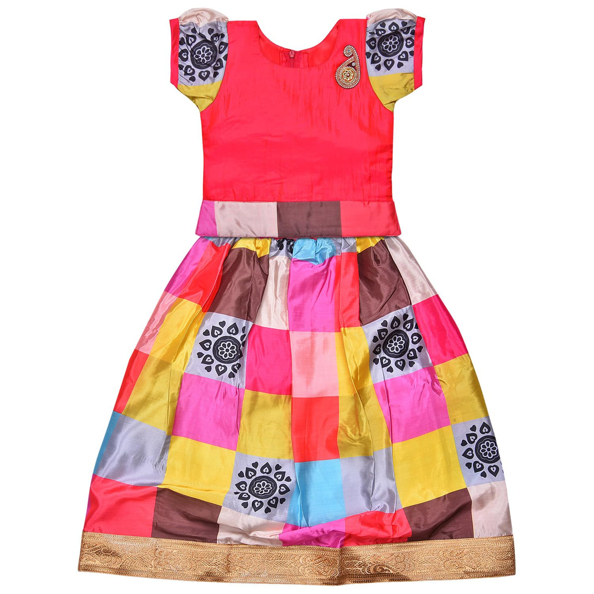 Girls Checked Pattern Skirt Top Set