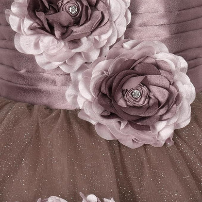 Girls Satin Flower Detailing Net Dress