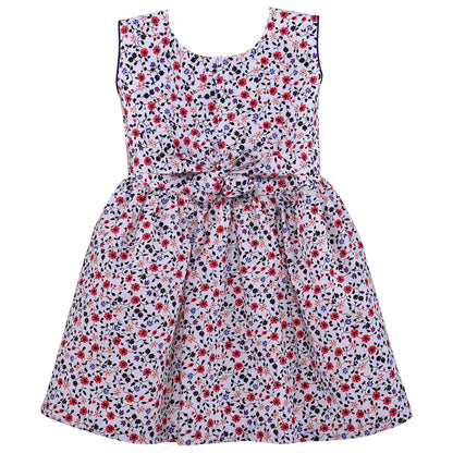 Girls Floral Printed Fit and Flare dress with bow detail ctn558