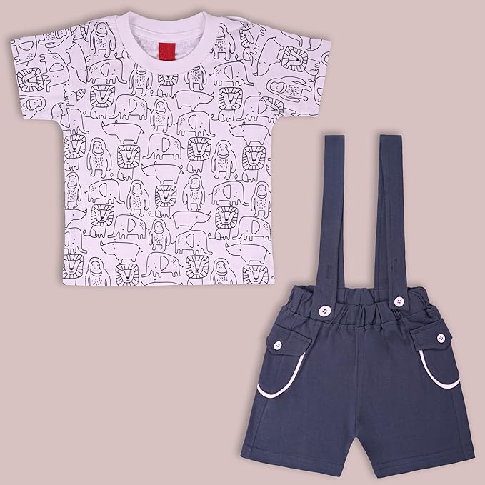 Boys Conversational Printed Cotton Dungaree Set bt687