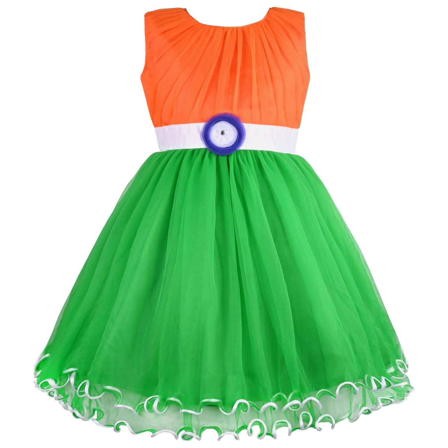 Girls Tri-Color Flared Net Dress