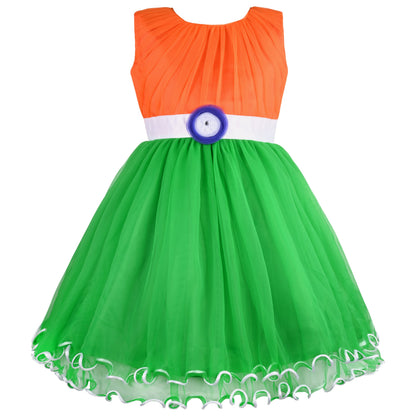 Girls Tri-Color Flared Net Dress