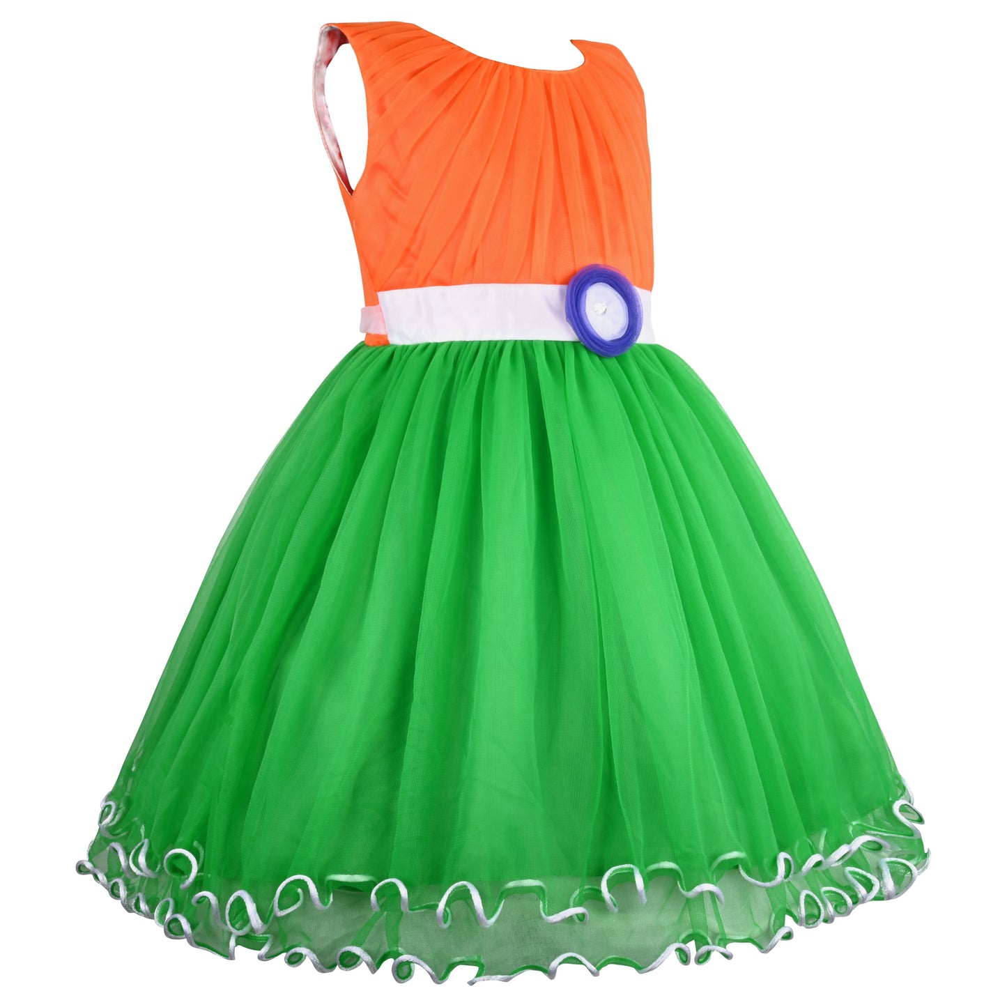 Girls Tri-Color Flared Net Dress