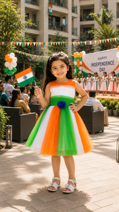 Girls Tri-Color Pleated Dress
