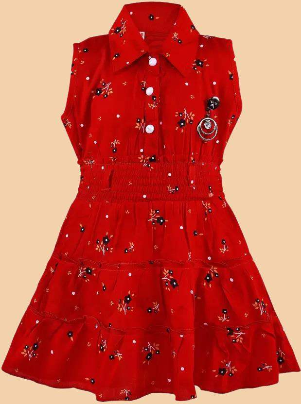 Girls Red Floral Tiered Shirt Dress - Wish Karo - photo 2