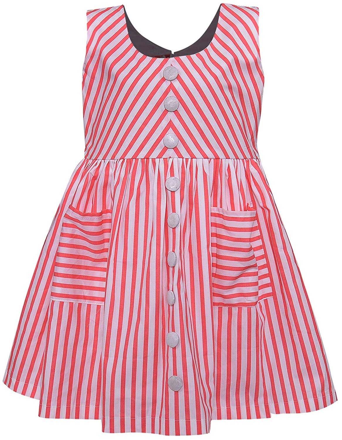 Girls Cotton Red & White Striped Button-Down Dress - Wish Karo - photo 2