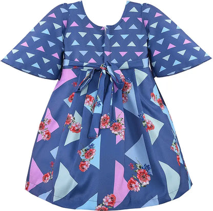 Girls Midi/Knee Length Casual Dress   stn737blu