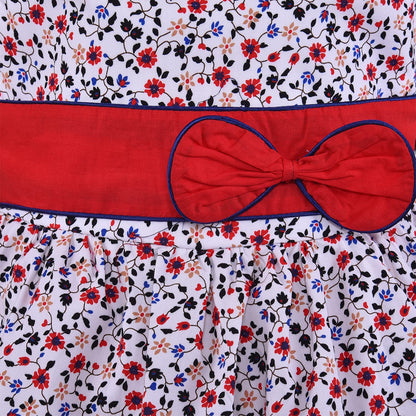Girls Floral Printed Fit and Flare dress with bow detail ctn558