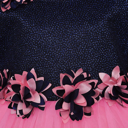 Girls Shimmery Floral Flared Net Party Dress