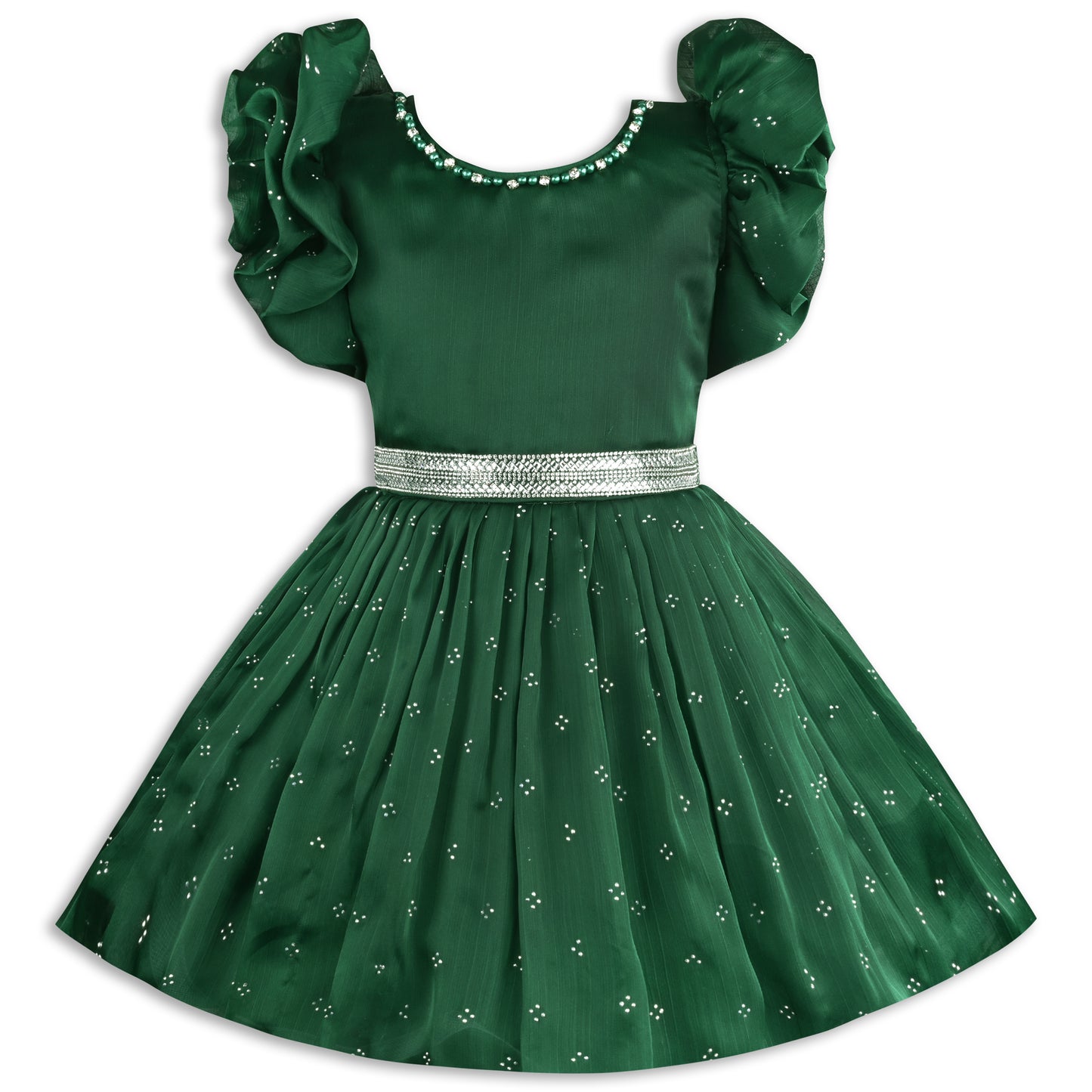 Girls Pearl Embellished Balloon Sleeve Party Dress fe3526