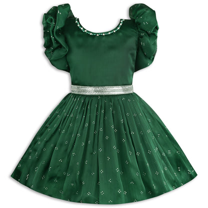 Girls Pearl Embellished Balloon Sleeve Party Dress fe3526