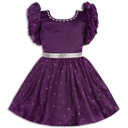 Girls Pearl Embellished Balloon Sleeve Party Dress fe3526