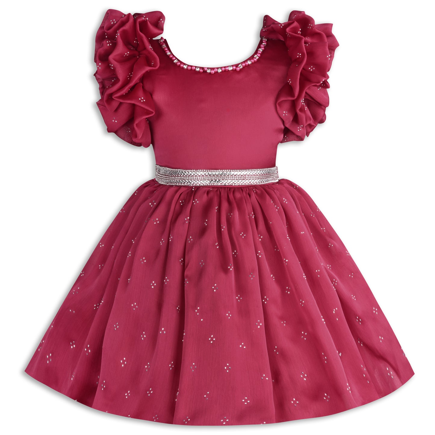 Girls Pearl Embellished Balloon Sleeve Party Dress fe3526