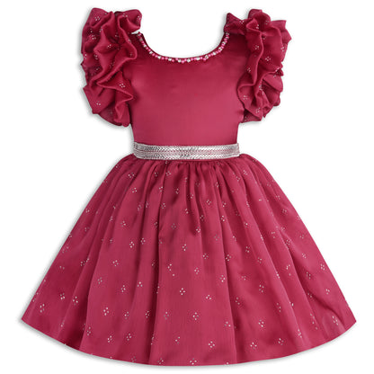 Girls Pearl Embellished Balloon Sleeve Party Dress fe3526