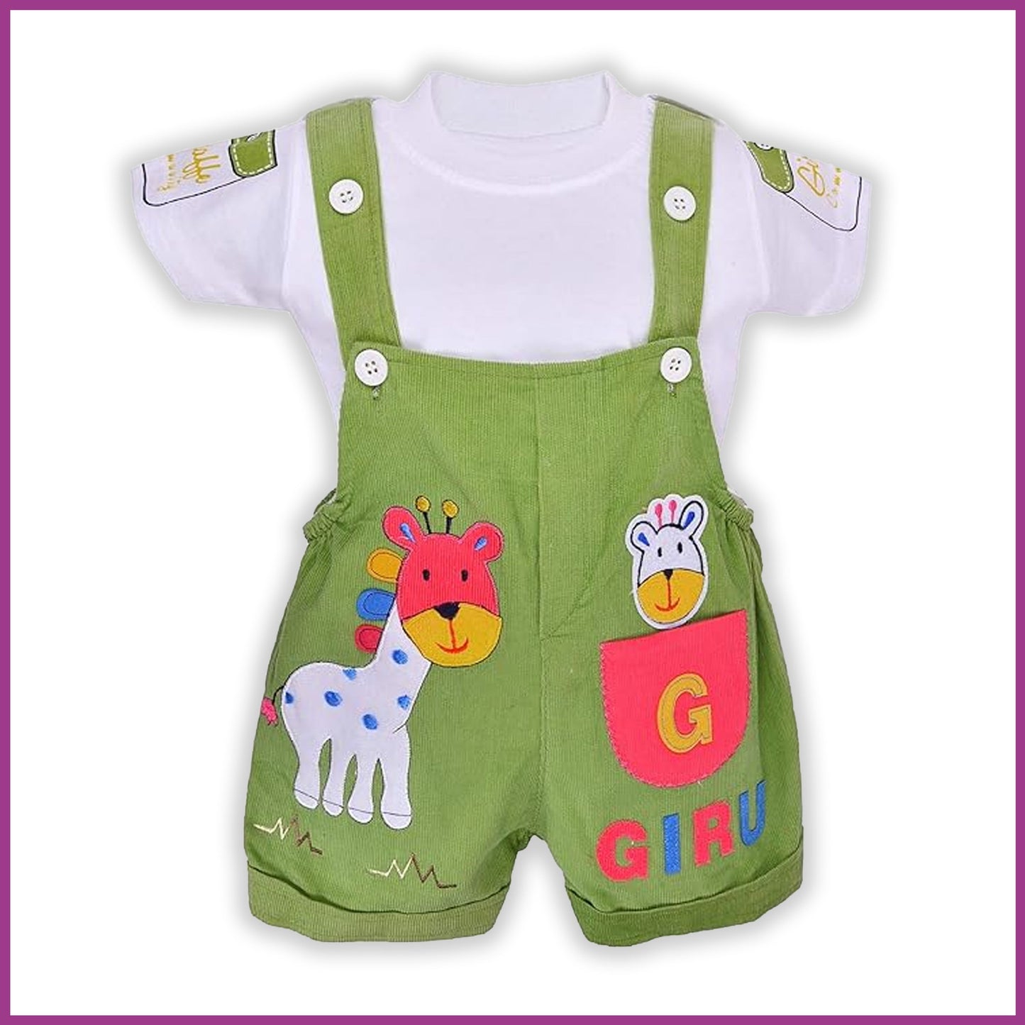 Dungaree For Boys & Girls Casual Animal Print Polycotton(bt08grn)
