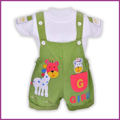 Wishkaro  Dungaree For Boys & Girls Casual Animal Print Polycotton(bt08grn)