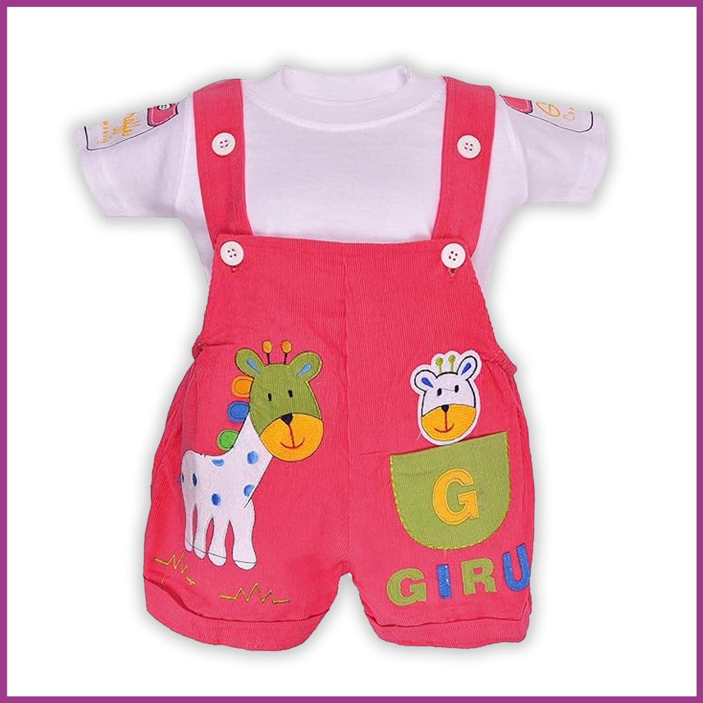 Dungaree For Boys & Girls Casual Animal Print Polycotton  (bt08pnk)