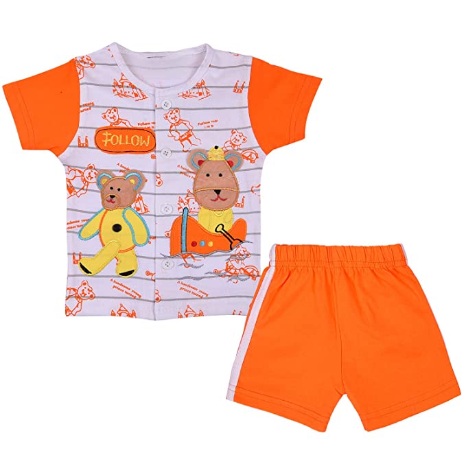 Unisex Cotton Animal Print T-Shirt and Short Set for Baby Boys - Baby Girls (Bt10org)