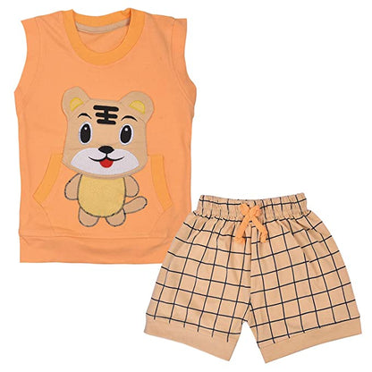 Unisex Cotton Animal Print T-Shirt and Short Set for Baby Boys - Baby Girls(Bt12pch)