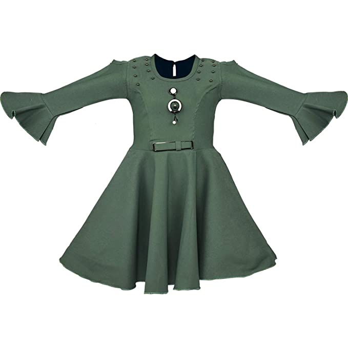 Girls' Knee Length Dress- (CSL237grn)