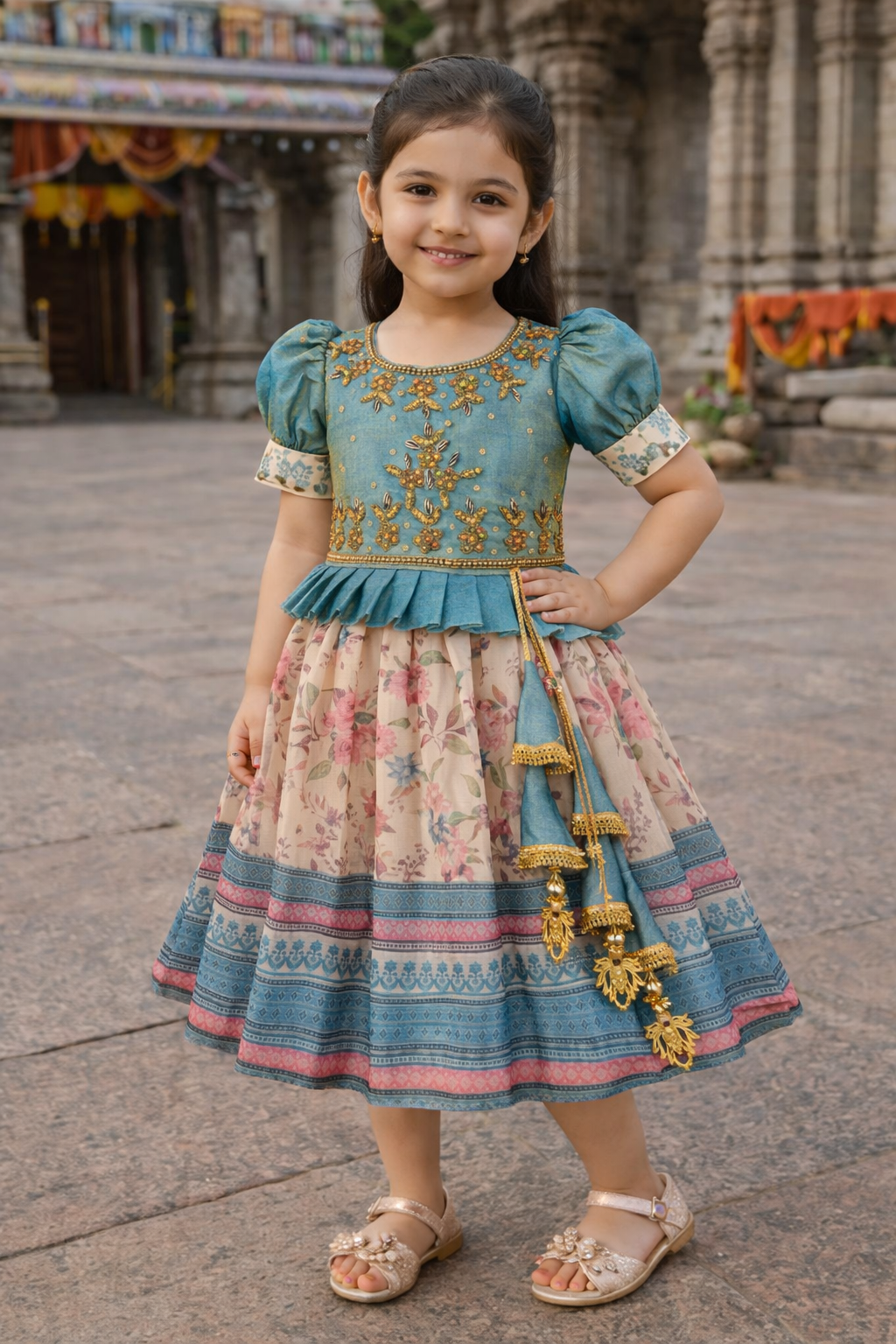 Girls Embroidered Art Silk Festive Frock Dress