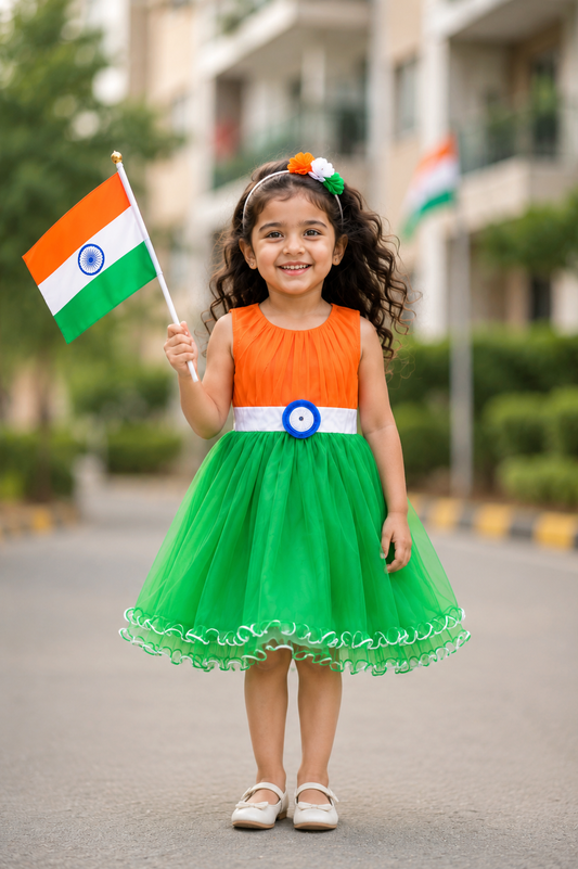 Girls Tri-Color Flared Net Dress - Wish Karo