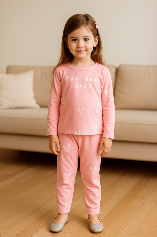 Girls Cotton Heart Print Co-ord Set ndp73pch