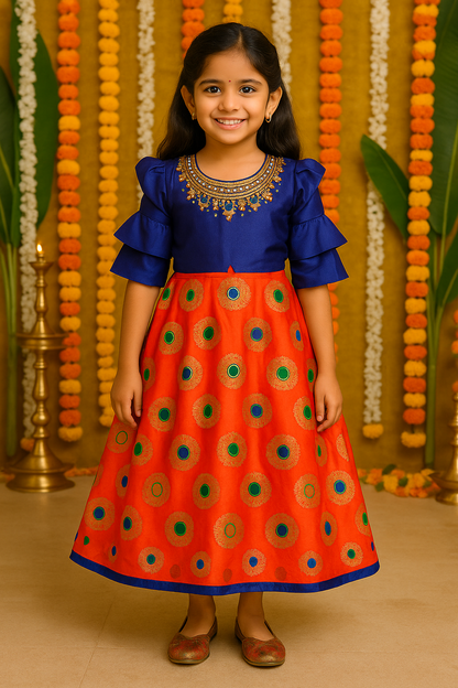 Girls Embroidered A-Line Maxi Dress