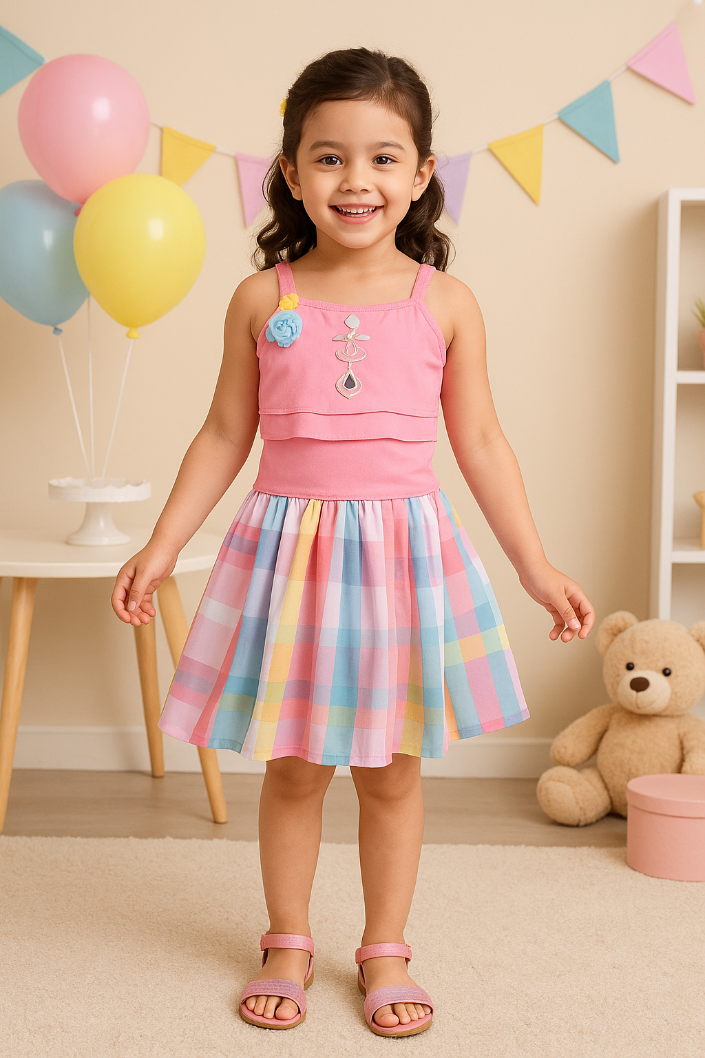 Girls Sage Green Layered Top & Striped Skirt Set - Wish Karo - photo 1