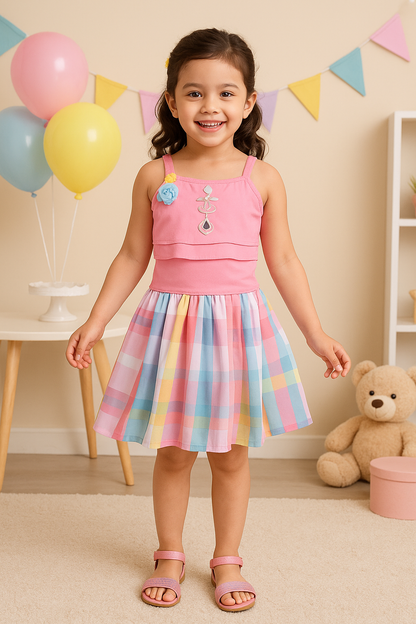 Girls Sage Green Layered Top & Striped Skirt Set - Wish Karo - photo 1