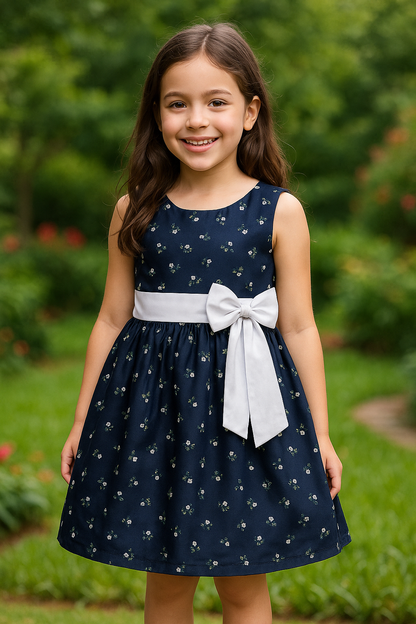 Girls Floral Bow Cotton Casual Dress ctn323
